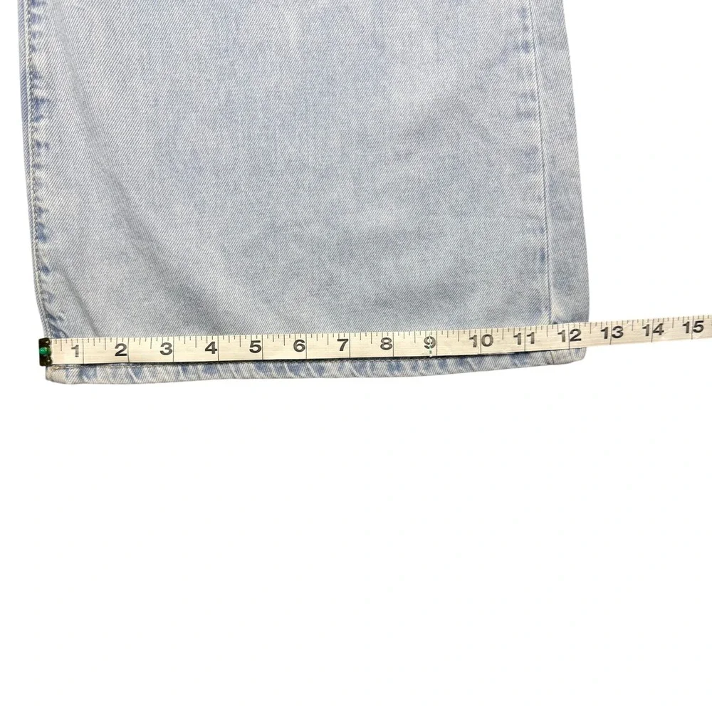Y2K High Rise Baggy Flare Jeans Light Wash Blue Size18 Adjustable Waist Retro